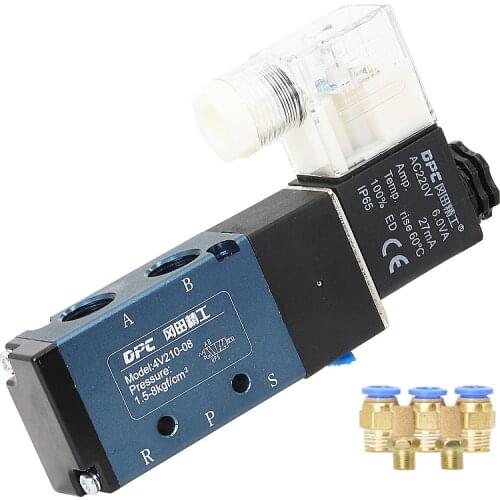 Pneumatic Electric Solenoid Valve 5 Way 2 Position Control Air Gas Magnetic Valve 12V 24V 220V Coil Volt 4mm-12mm Hose Fittings