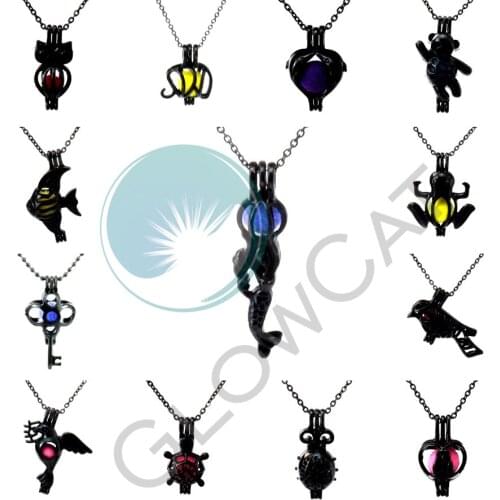 Party Gift - Mermaid Key Pigeon Bird Bear Lucky Owl Beads Cage Essential Oil Diffuser Oyster Pearl Cage Locket Necklace