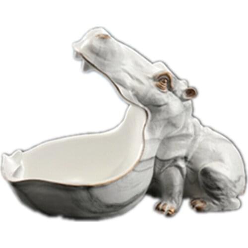 Practical Resin Hippo Statue Hippopotamus Sculpture Figurine Key Candy Container Decoration Home Table Decoration