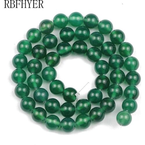 RBFHYER 4/6/8/10/12MM Natural Stone Green Carnelian Round Loose Beads for Jewelry Making DIY Bracelet Necklace