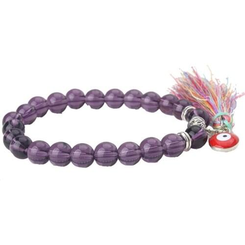 EVIL EYE 1pc new Purple beads tassel eye bracelet 19cm round trendy resin purple bracelet for woman man jewerly gift