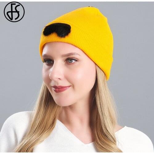 FS New Brand Warm Ear Protection Beanie For Women Men Fashion Yellow Green Knitted Winter Hat Hip Hop Skullies Beanies Bonnet
