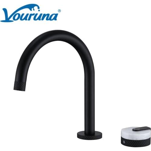 VOURUNA Contemporary Matte Black Two Holes Basin Faucet Deck Mounted Bathroom Mixer Tap
