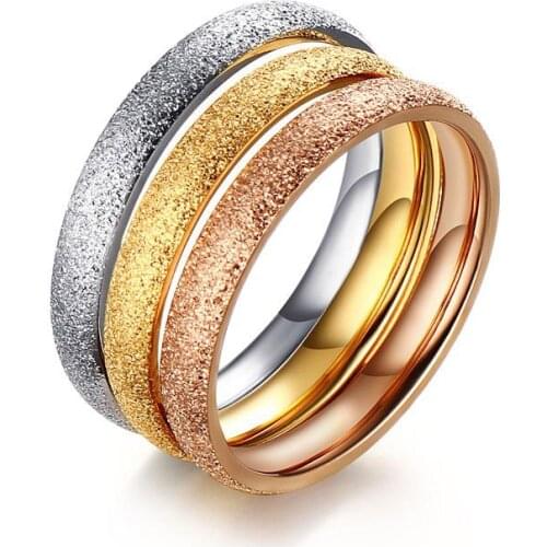 Three Color Rings for Women Stainless Steel Wedding Bands Rings with Dull
