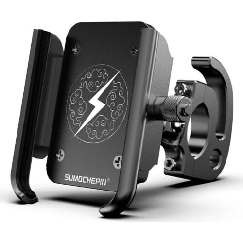 Aluminum Alloy Universal Motorcycle Handle Bar Mount Cell Phone Holder Stand with Hook for 4-6.5 inch Mobile Phones GPS etc