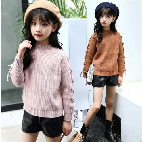 Bow Knitted Sweaters For Girls' School Long Sleeve Tops Clothing Pink Preppy Autumn 2020 Kids Sweater Children Clothes 5 6 8-16Y