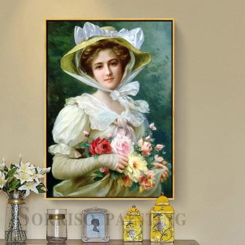 Europe Classical Girl Woman Lady Canvas Oil Painting Wall Art Posters Prints Hallway Pictures For Living Room Home Dining Decor