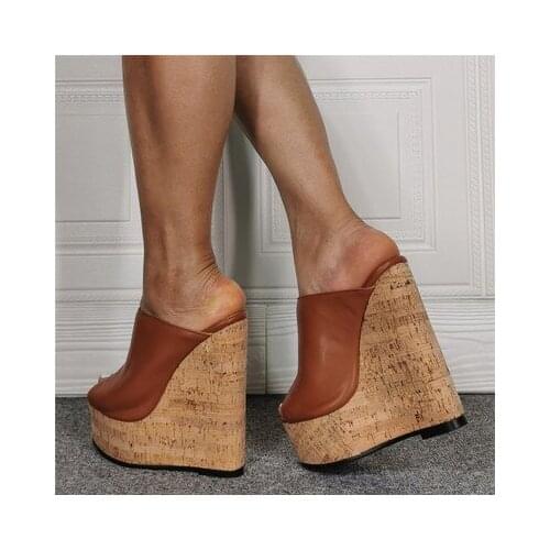 Handmade Women Platform Wood Mules Sandals Wedges Heels Sandals Open Toe Gorgeous 7 Colors Party Shoes Women US Plus Size 5-20