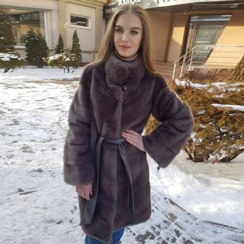 Women Mink Fur Coat With Belt Genuine Real Fur Jacket 2021 New Winter Warm Overcoat High Quality