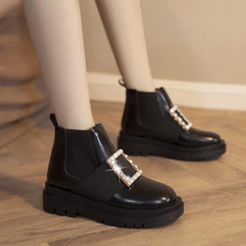 Women Buckle Punk Platform Ankle Boots Winter Female Fashion Shoes Slip on Motorcycle Boot Leather Boots Women