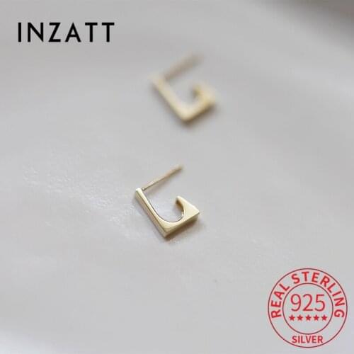INZATT Real 925 Sterling Silver Letter L Stud 14K Gold Earrings For Women Punk Fine Jewelry Minimalist Accessories Drop Shipping