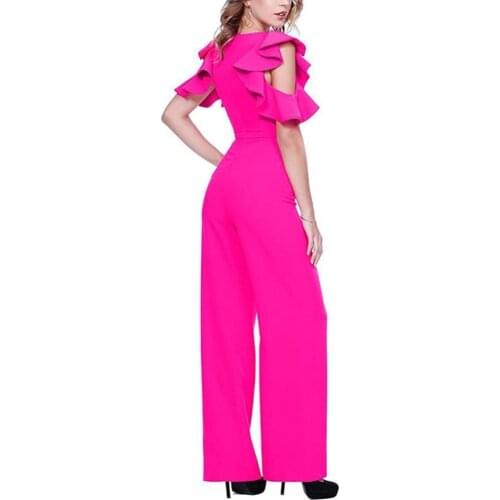 Fashion Women Summer V-Neck Short Sleeves Jumpsuit Clubwear Playsuit Women party Wide Leg Jumpsuits Romper