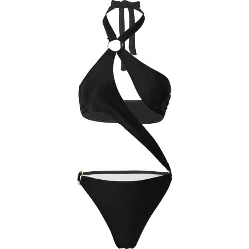 Womens One Piece Kawaii Lingerie Underwear Irregular Cut Hollow Out Backless Bikini Beach Swimsuit with Pads Lingerie Bodysuit