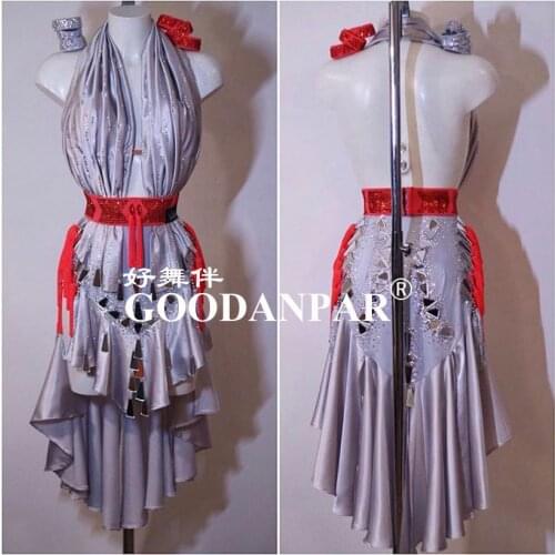 Lady latin dress for women latin dance costume sexy latin dress latin wear for competition Silver Backless GOODANPAR