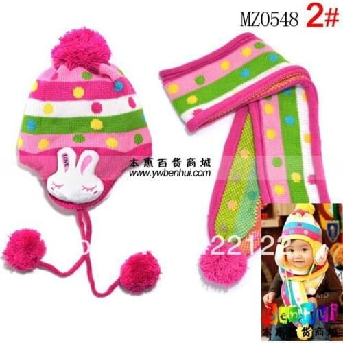 Winter Keep warm knitted hats for boy/girl/kits hats,infants caps beanine chilldren-LOVE rabbit scarf, hat mz0548-2pcs