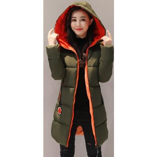 Winter Hooded Thick Womans Long Jacket Plus Size Casual Slim Ladies Coat with Zipper Female solid Cotton Padded Female Jackets