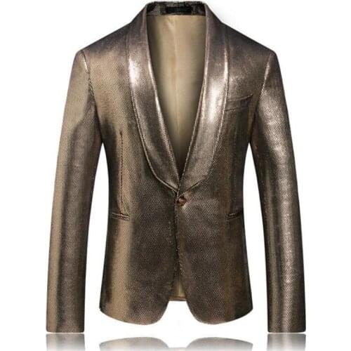 Golden blazers mens suits fashion jackets costume homme host groomsmen plus size coats slim casual wedding dress пиджак мужской