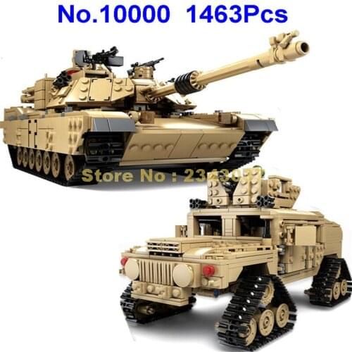 10000 1463pcs 2in1 Military Tank 1:28 Abrams M1a2 Caterpillar Vehicle Cars 5 Building Block Toy
