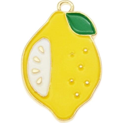 Julie Wang 4PCS Enamel Yellow Lemon Charms Alloy Gold Tone Fruit Pendants Bracelet Earrings Jewelry Making Accessory