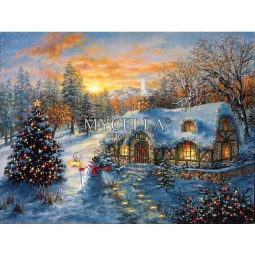 5D Diy Diamond Painting Christmas Cottage Diamond Embroidery Full Drill Rhinestone Mosaic Winter snow Houses Picture Home Decor