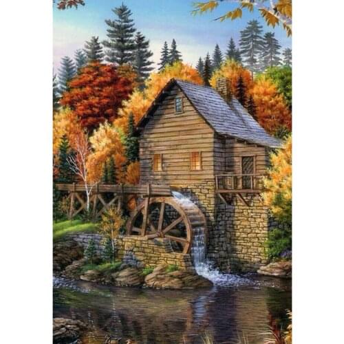 DIY 5D Diamond Painting Cross Stitch House Landscape Tree Full Round Drill Rhinestones Pictures Diamond Embroidery Mosaic Kits