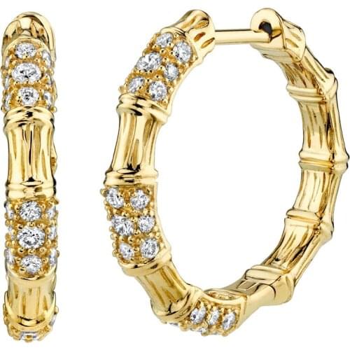 Bamboo cz hoop earring gold color multi piercing mini small huggie hoops gorgeous women jewelry
