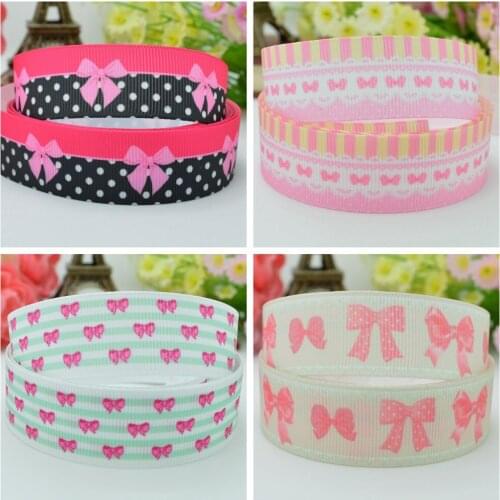 10 Yards 22mm 7/8" Bow Pink stripe Pretty Girls Printed grosgrain ribbon hair bow Headwear DIY hair accessories retail