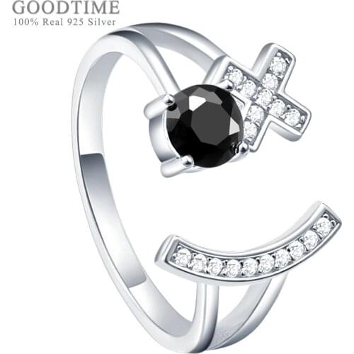 Fashion Ring For Women Pure 925 Sterling Silver Ring Letter Zirconia Rhinestone Adjustable Rings For Girl Jewelry Accessories