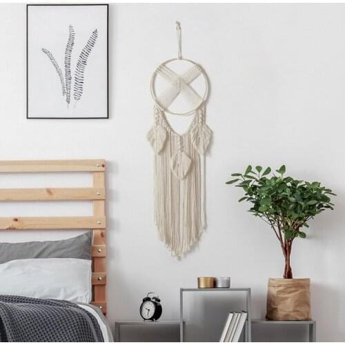 Boho Macrame Tapestry Tassels Wall Decor Dreamcatche Moon Star Wall Hanging Farmhouse Room Decor Handmade Knitted Tapestriy