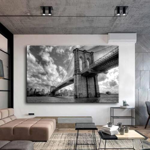 Large Modern Black and White Brooklyn Bridge Landscape Posters Canvas Paintings Wall Art Pictures Living Room Wall Art Prints