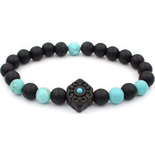 Fashion Nature Wooden Flower Charm Beads 8mm Natural Stones Stretch Bead Bracelet For MEN&WOMEN Jewelry