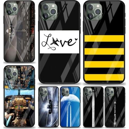 Airplane Pilot fly for Apple iPhone 12 Pro Max Mini 11 Pro XS Max X XR 6S 6 7 8 Plus Luxury Tempered Glass Phone Case
