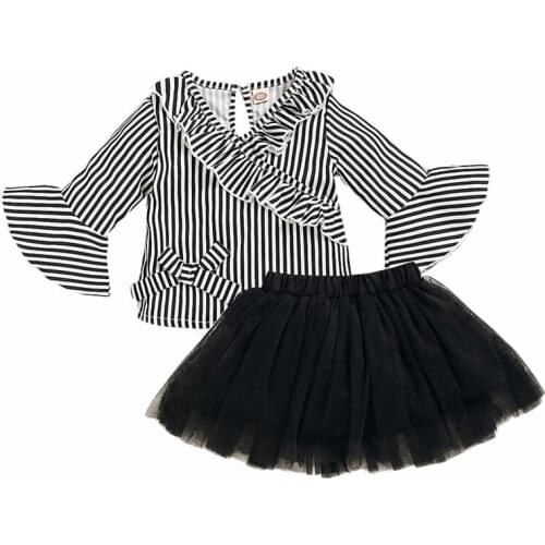 0-3 Years Cute girls stripe Flared sleeves Top+Mesh skirt Suit Spring Summer Autumn Newborn 2piece set Toddler Children Clothes