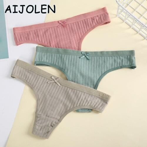 AIJOLEN Breathable Soft G-String Thong Low Waist Ladies Panties Pure Color Cotton Comfortable Sexy Briefs