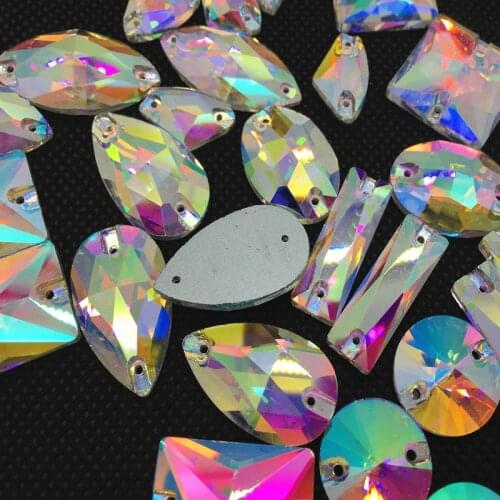 Mix Shapes Glass Crystal Sew on Rhinestones Flatback Crystal AB Color Sew-on Stone Diy Dress Clothing Making