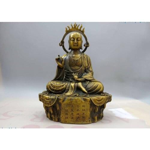 12" China brass copper fine luck Buddhism Earth Store Bodhisattva buddha Statue