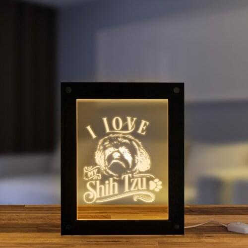 I Love My Shih Tzu Chinese Lion Dog LED Lighting Text Photo Frame Puppy Dog LED Night Lamp Wooden Laser Engraved Home Decor Lamp
