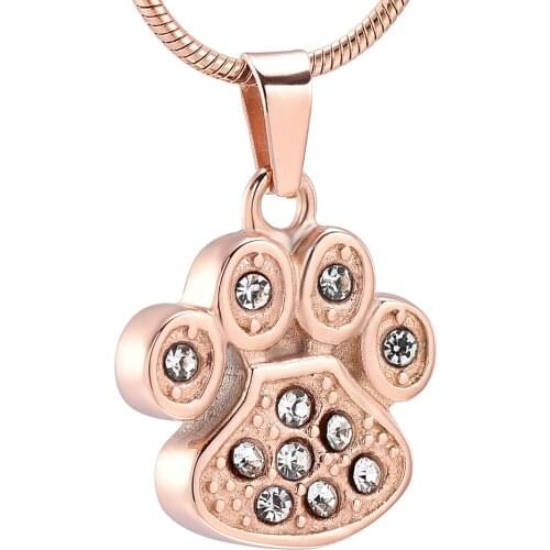 IJD9756 Stainless Steel Pet Cremation Jewelry for Ashes Crystal Paw Print Cremation Urn Pendant Necklace Dog/Cat