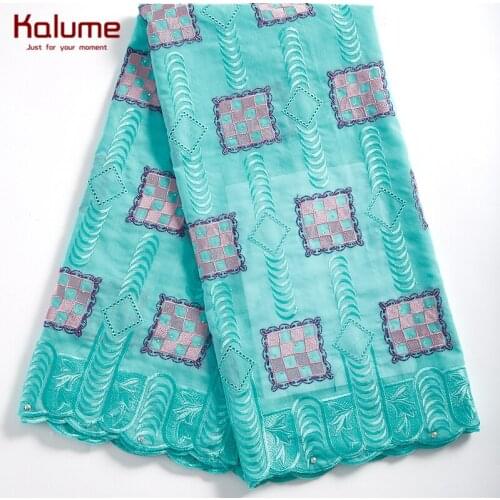 Kalume Latest African Lace Fabric Cyan Swiss Voile Cotton Lace Fabric In Switzerland Stones Nigerian Voile Lace For Sewing F2311