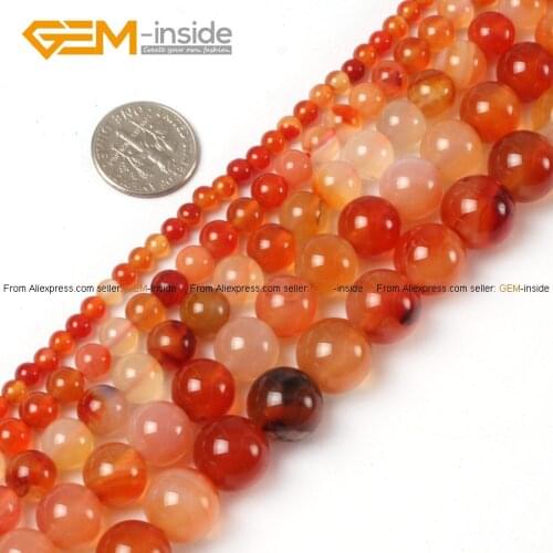 Gem-inside 4-16mm Natural Stone Beads Round Red Agates Carnelian Beads For Jewelry Making Bracelet Necklace 15'' DIY Jewellery