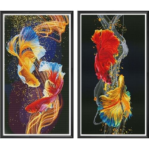 Pisces Fighting Patterns Joy Sunday Counted Cross Stitch Kits 14ct 11ct Printed Canvas DIY Handwork Embroidery Needlework Sets