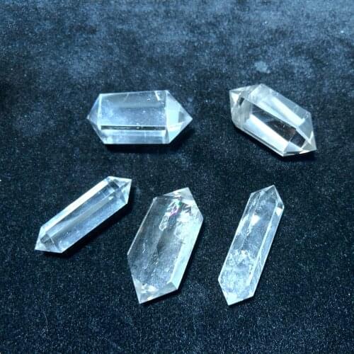 Natural Clear Quartz Hand-Polished Hexagon Point Chakra Healing Reiki Home Decoration Stone Handicraft Decoration Double Point