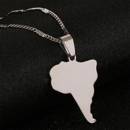 Stainless Steel Map of South America Necklace Pendants Trendy Map Charm Jewelry