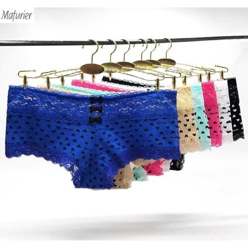 Mafurier Women New Sexy Lace Boyshort Underwear Female Cotton Panties Knicker Lady Soft Briefs Plus Size M-XXL For Women6Pcs/Lot