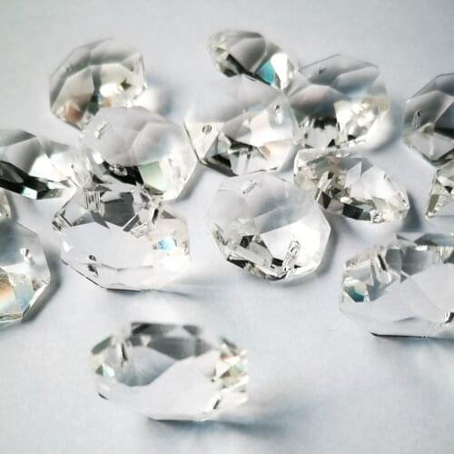 New Arrival 20mm Clear 100pcs K9 Crystal Octagon Bead (Free Rings) 2Holes Diy Home Decoration Glass Accessories Chandelier Parts