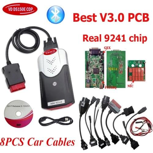 Obd obd2 obdii 2017.r3 keygen new vci Best V3.0 PCB 9421 chip Bluetooth vd ds150e cdp for delphis scanner tools +8pcs Car Cables