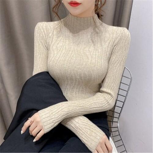 Autumn Winter Knitted Jumper Korean Slim Basic Tops turtleneck Pullovers Casual Sweaters Women Shirt Long Sleeve bottomed shirt