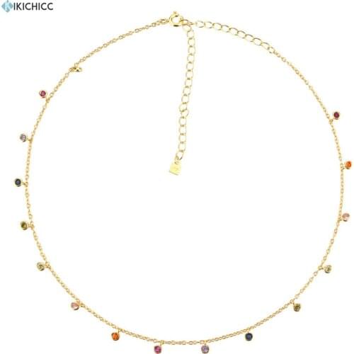 Kikichicc 100% 925 Sterling Silver Rainbow Zircon CZ Charm Choker Chain Necklace 2021 Party Luxury Women Fashion Party Jewelry
