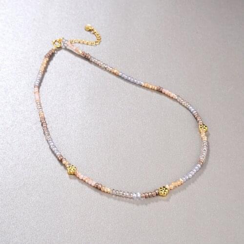 S925 Sterling Silver Necklace New Fashion Retro Sweet Purple Flower Bead Glass Color Stone Necklace Clavicle Chain For Women