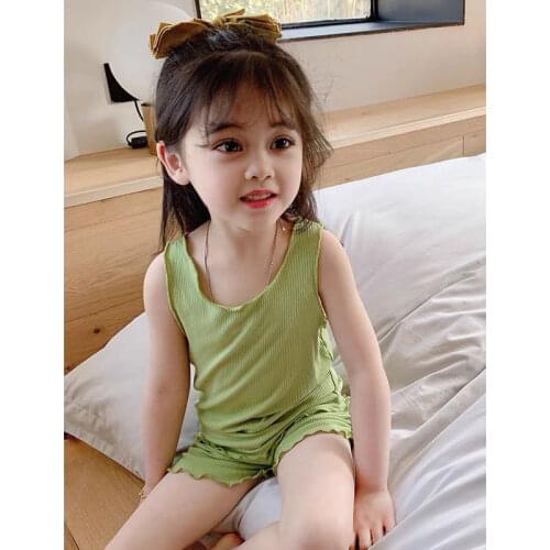 Baby Girls Pajamas Childrens Cotton Solid Vest & Shorts Soft Comfortable Sets Home Clothing Sets Kids Summer Clothes 80-140cm